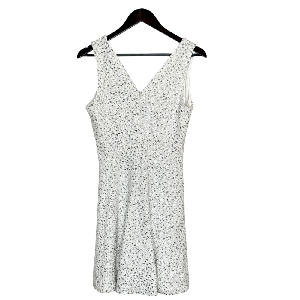 Dress The Population White Silver V Neck Sequined Sleeveless Mini Dress Large